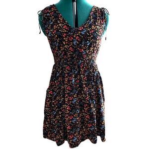 American Eagle Floral Mini Sundress - Size Medium, Black/Pink/Yellow